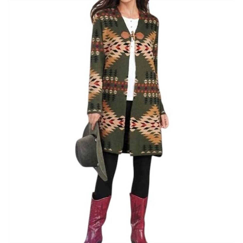 NEW BACK IN THE SADDLE sendero long cardigan in green
